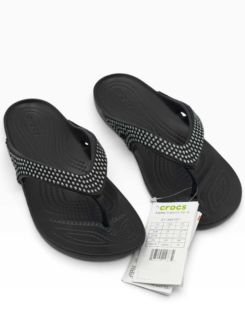 NWT Crocs Black Kadee II Jewels Flip Flop Sandals Size 7
